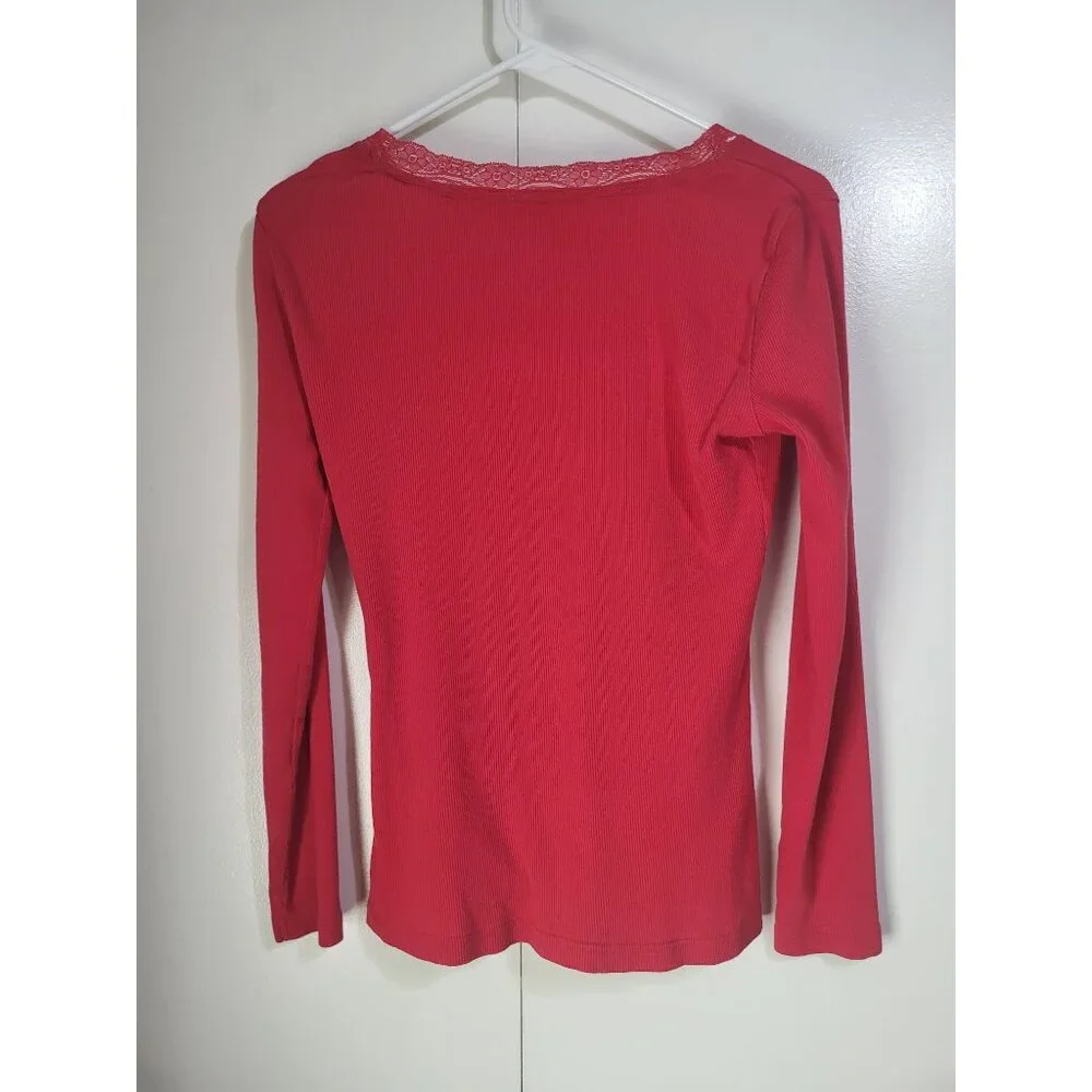 VTG Minnie Mouse Disney Long Sleeved V Neck Ribbed Thermal Embroidered y2k SZ SM - Picture 2 of 10